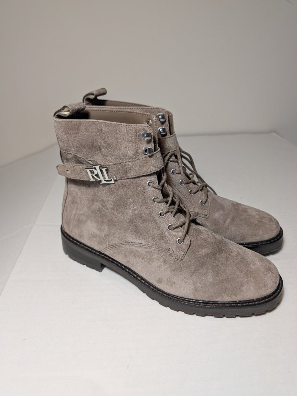 Lauren Ralph Lauren Elridge Leather Suede Combat Moto Boots Sz 9.5 Light Brown
